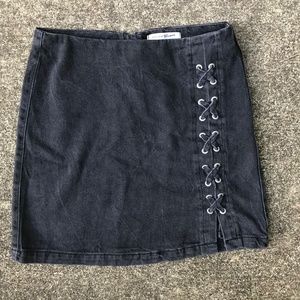 Black Denim Lace-Up Mini, Size 2